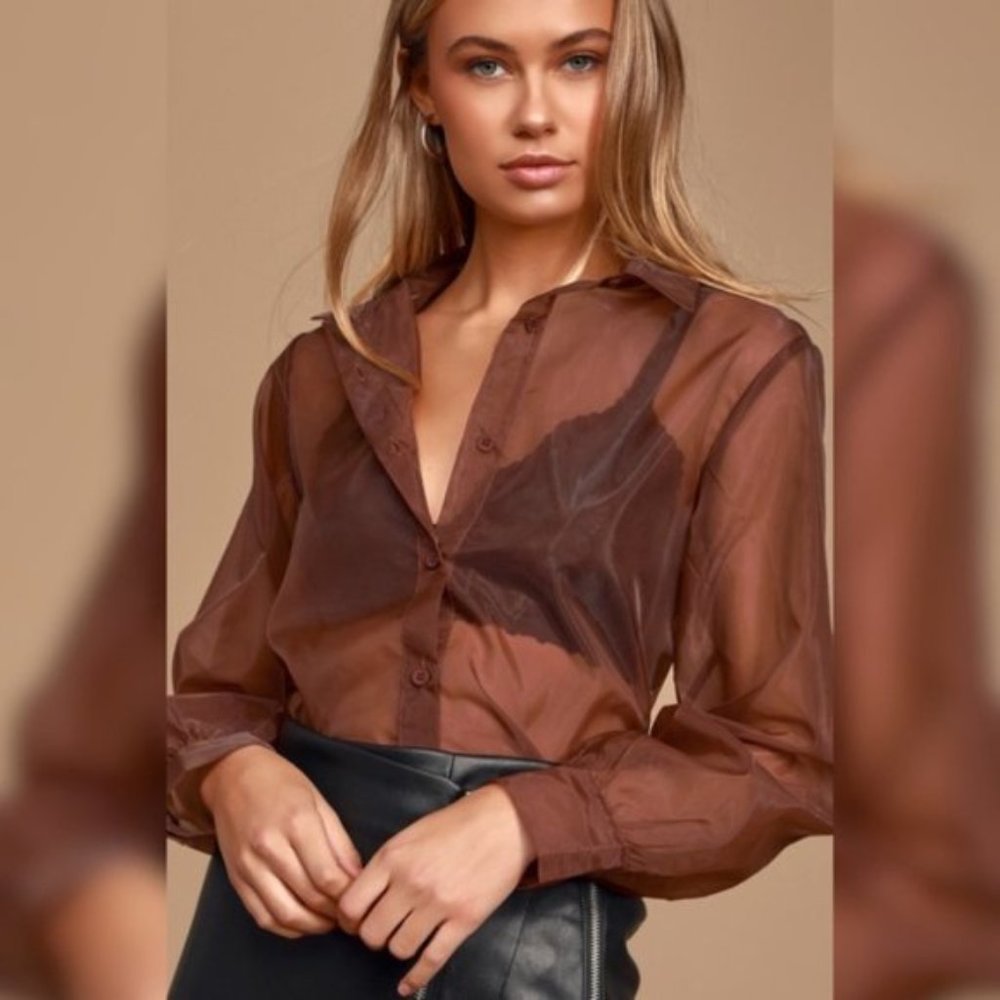 LuLu's Sheer Brown Button Up